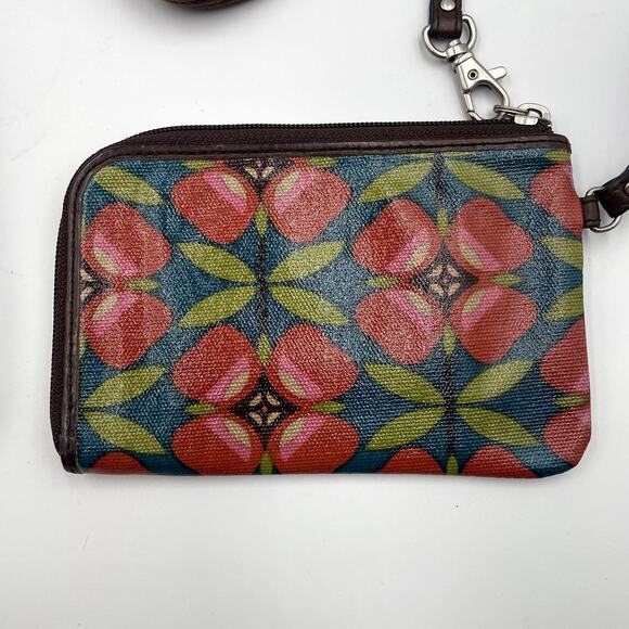 Fossil Key-Per Floral Coated Canvas Crossbody Purse + Wallet Wristlet Pink Black - Picture 5 of 11